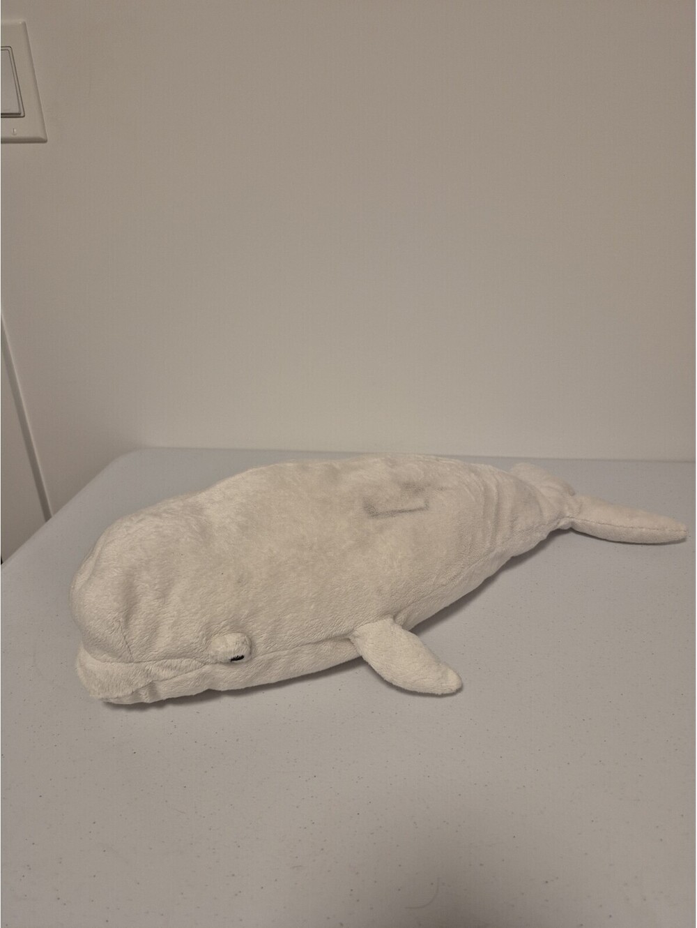 IKEA White Beluga Whale Plush Tandval 21" Stuffed Animal Pillow Sewn Eyes